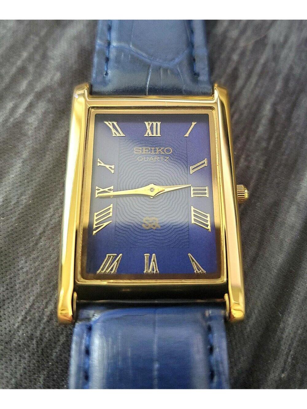 Rare Men's Gold Tank Watch Seiko Blue Dial New Mvt & Batt‎ - Picture 7 of 9